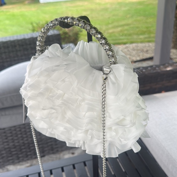 Sincerely Jules, silver rhinestone and white ruffled satchel - Picture 3 of 7